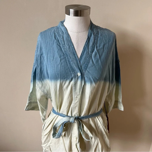 New! The Nu Vintage Ombré Belted Tunic Top/Blue/Cream 26021 - Picture 3 of 11